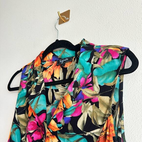 Vintage 90s Twyla Blu Tropical Floral Button-Down Midi Dress – 100% Rayon Size L - Picture 5 of 9
